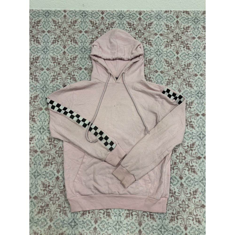 Forever 21 Men Pink Checkerboard Stripe Hoodie Sweatshirt Small